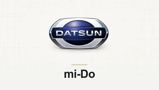 Datsun logo and mi-Do model name on a pale technical background