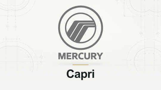 Mercury logo and Capri model name on a pale technical background