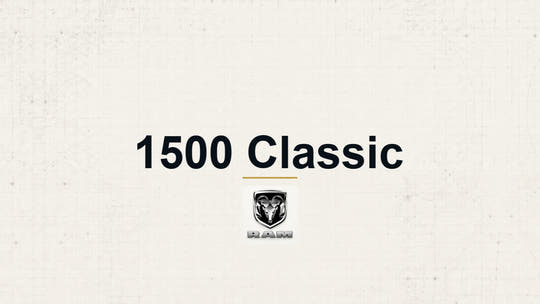 RAM 1500 Classic model name with RAM logo on a pale technical background