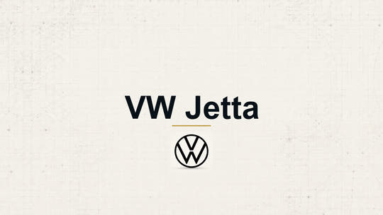 Volkswagen VW Jetta model name with Volkswagen logo on a pale technical background
