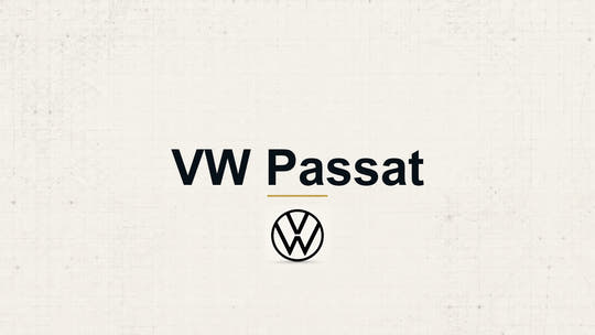 Volkswagen VW Passat model name with Volkswagen logo on a pale technical background