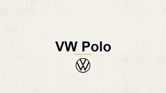 Volkswagen VW Polo model name with Volkswagen logo on a pale technical background