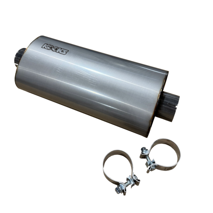 Kooks 3" Oval Clamp In Center/Center Muffler 18" Long Body . Polished Stainless Steel.