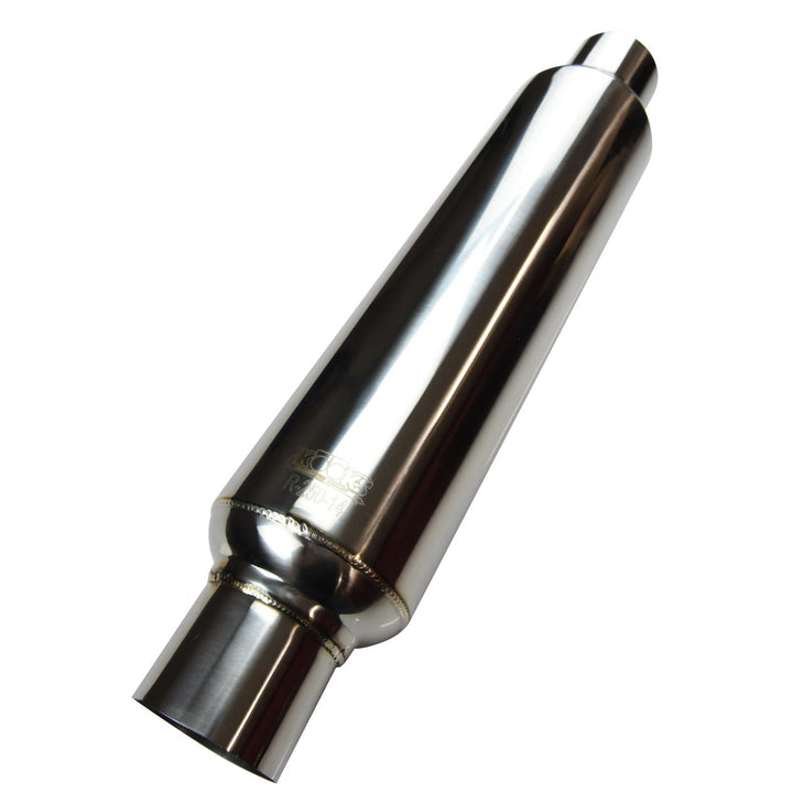 Kooks 2-1/2" Round Muffler 14" Long. Polished Stainless Steel.