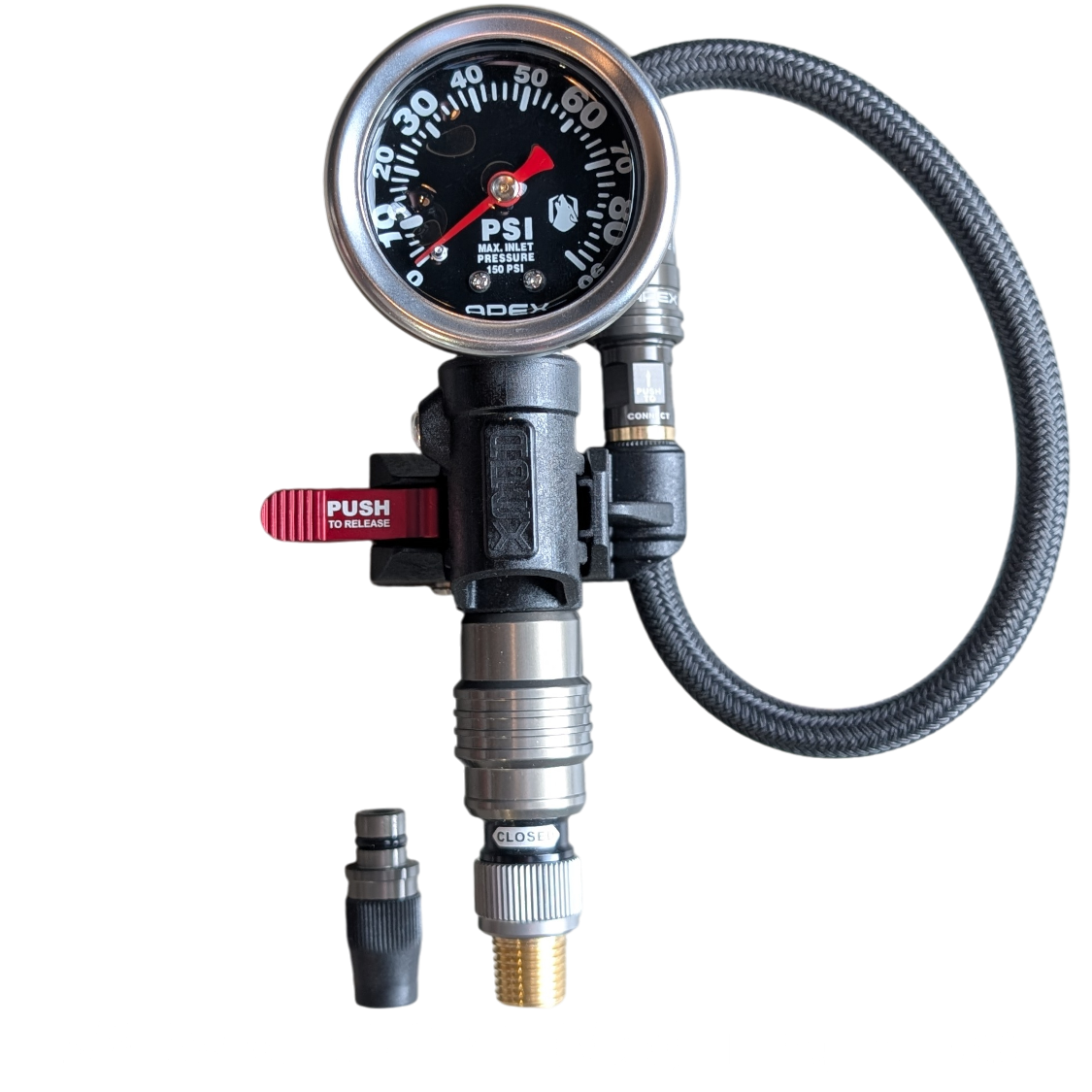 APEX 90 PSI inflator with quarter inch NPT fitting included