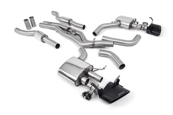 Audi RS6/RS7 C8 - Resonated (Quieter) Cat Back System (Twin 80mm) with Cerakote Black Oval Trims