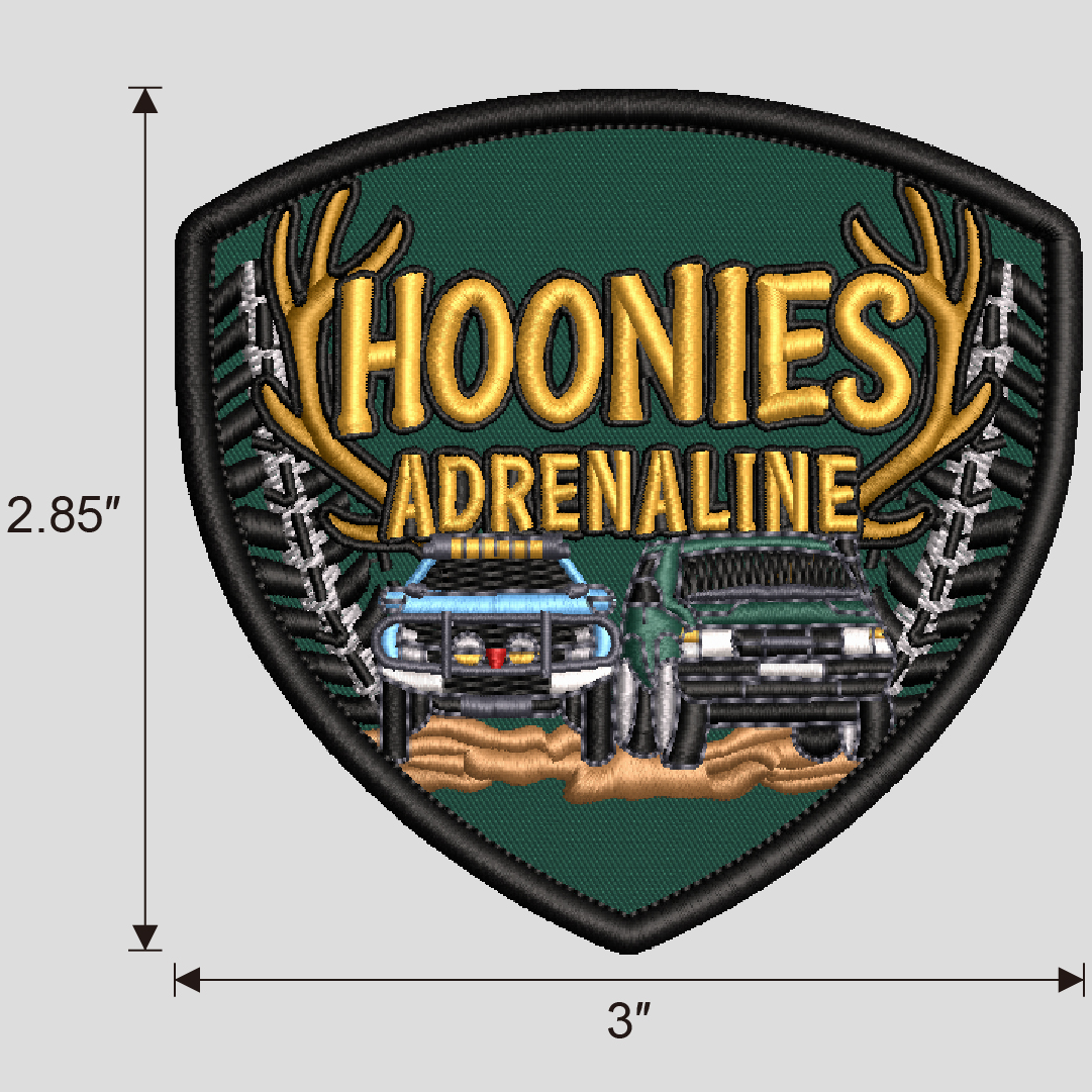 Hoonies Adrenaline 3" Shield Embroidered Patch – Velcro Backed Logo Badge