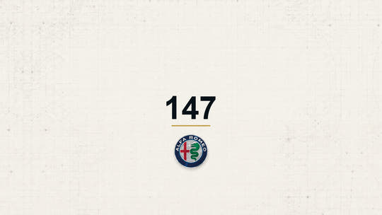 Alfa Romeo 147 model name with Alfa Romeo logo on a pale technical background