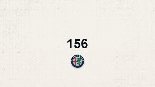 Alfa Romeo 156 model name with Alfa Romeo logo on a pale technical background