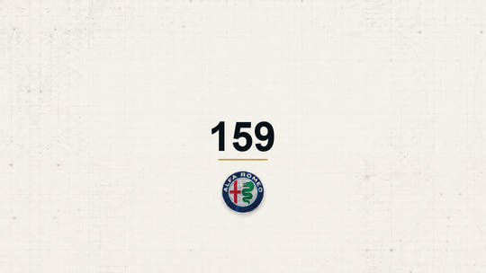 Alfa Romeo 159 model name with Alfa Romeo logo on a pale technical background