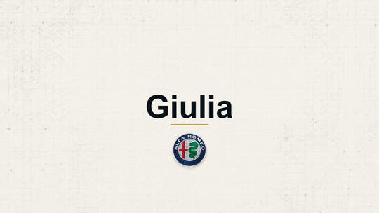Alfa Romeo Giulia model name with Alfa Romeo logo on a pale technical background