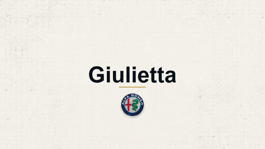 Alfa Romeo Giulietta model name with Alfa Romeo logo on a pale technical background