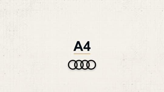Audi A4 model name with Audi logo on a pale technical background