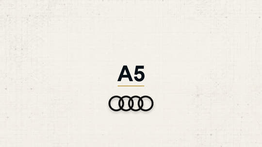 Audi A5 model name with Audi logo on a pale technical background