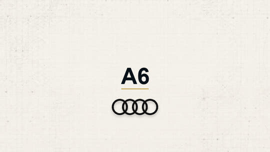 Audi A6 model name with Audi logo on a pale technical background