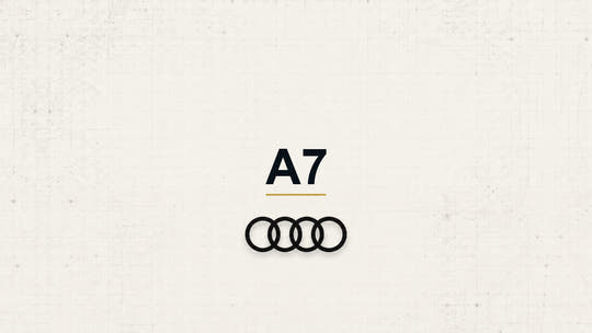 Audi A7 model name with Audi logo on a pale technical background
