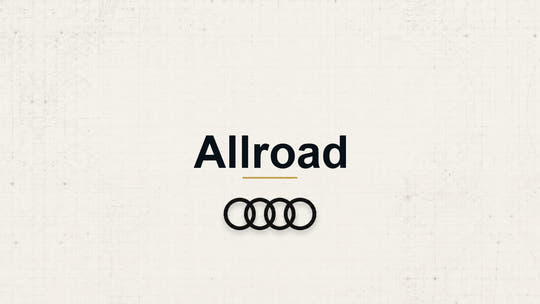 Audi Allroad model name with Audi logo on a pale technical background