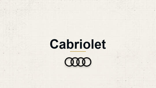Audi Cabriolet model name with Audi logo on a pale technical background