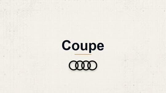 Audi Coupe model name with Audi logo on a pale technical background