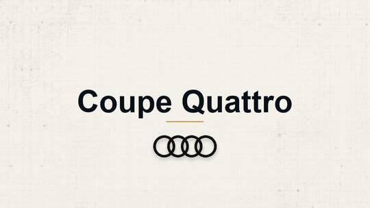Audi Coupe Quattro model name with Audi logo on a pale technical background