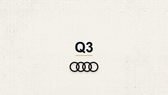 Audi Q3 model name with Audi logo on a pale technical background