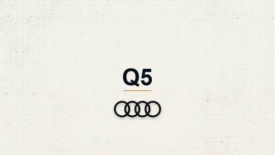 Audi Q5 model name with Audi logo on a pale technical background
