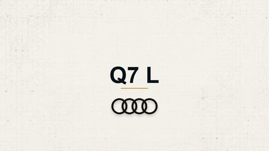 Audi Q7 L model name with Audi logo on a pale technical background