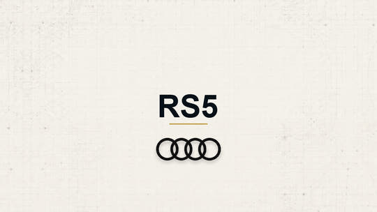 Audi RS5 model name with Audi logo on a pale technical background
