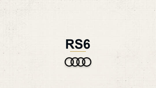 Audi RS6 model name with Audi logo on a pale technical background