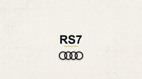 Audi RS7 model name with Audi logo on a pale technical background