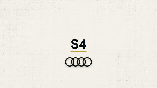 Audi S4 model name with Audi logo on a pale technical background