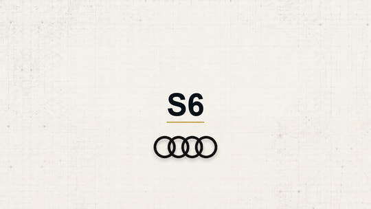 Audi S6 model name with Audi logo on a pale technical background