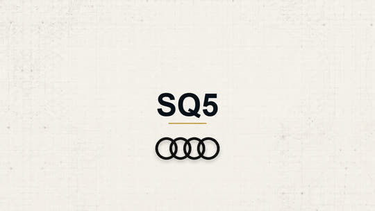 Audi SQ5 model name with Audi logo on a pale technical background