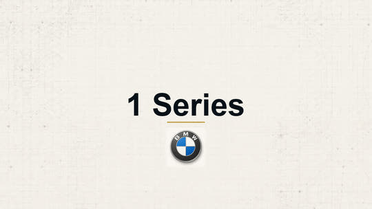 BMW 1 Series model name with BMW logo on a pale technical background