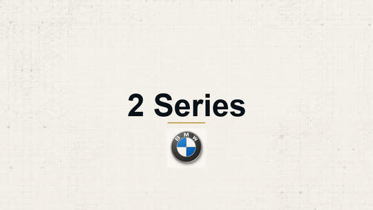BMW 2 Series model name with BMW logo on a pale technical background
