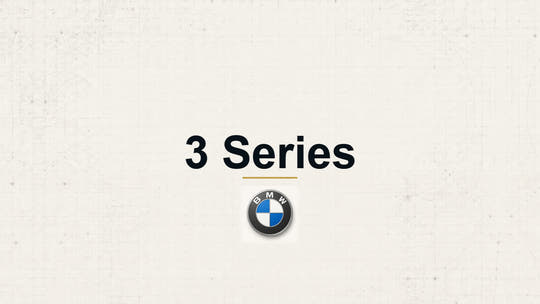 BMW 3 Series model name with BMW logo on a pale technical background