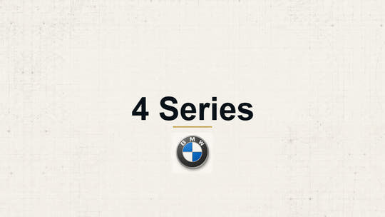 BMW 4 Series model name with BMW logo on a pale technical background