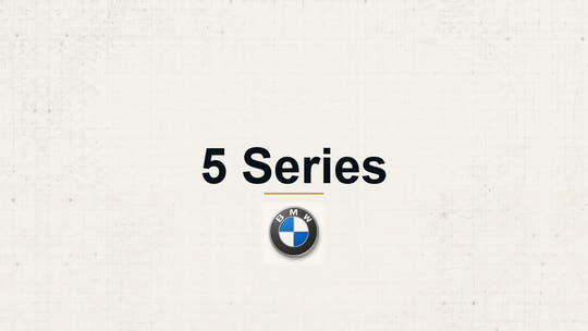 BMW 5 Series model name with BMW logo on a pale technical background