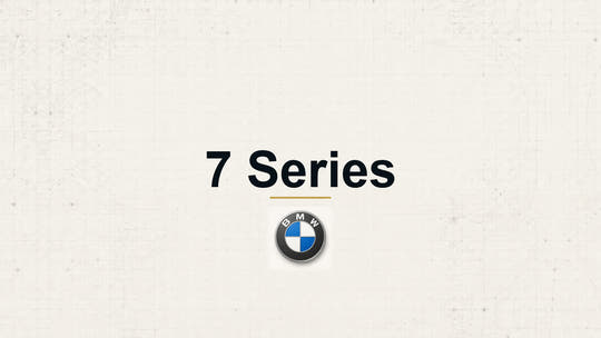 BMW 7 Series model name with BMW logo on a pale technical background