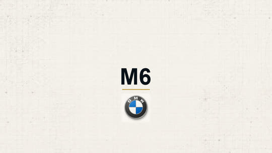 BMW M6 model name with BMW logo on a pale technical background