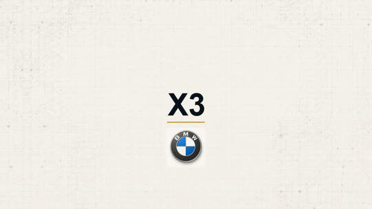 BMW X3 model name with BMW logo on a pale technical background