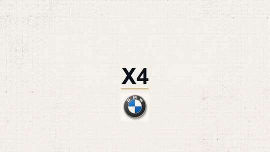 BMW X4 model name with BMW logo on a pale technical background