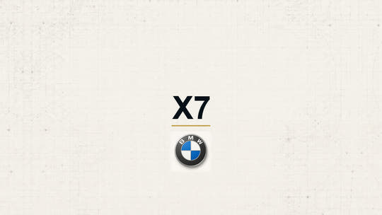 BMW X7 model name with BMW logo on a pale technical background