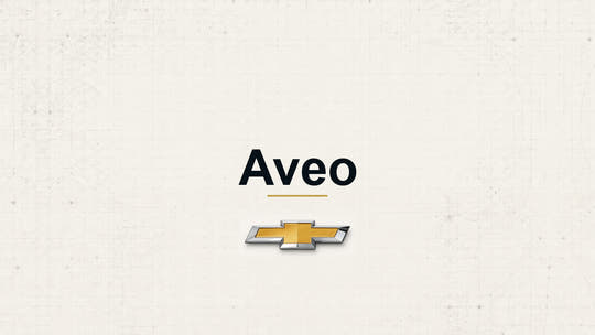 Chevrolet Aveo model name with Chevrolet logo on a pale technical background