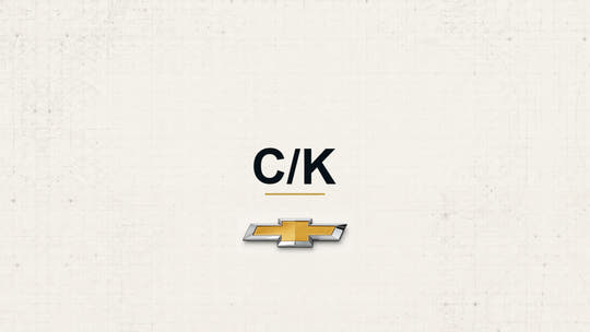 Chevrolet C/K model name with Chevrolet logo on a pale technical background