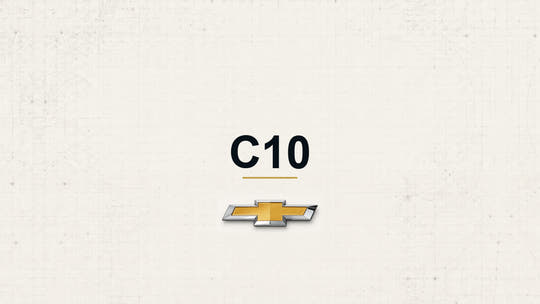Chevrolet C10 model name with Chevrolet logo on a pale technical background