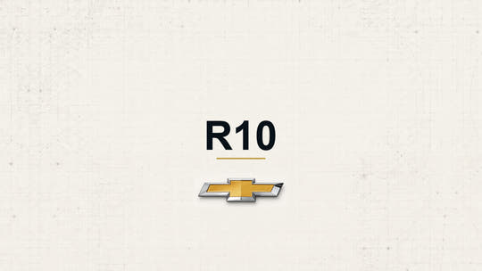 Chevrolet R10 model name with Chevrolet logo on a pale technical background