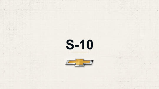 Chevrolet S-10 model name with Chevrolet logo on a pale technical background