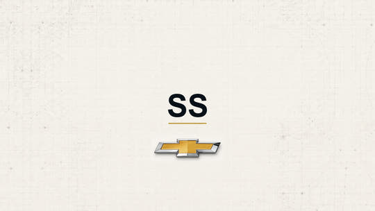 Chevrolet SS model name with Chevrolet logo on a pale technical background