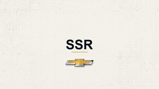 Chevrolet SSR model name with Chevrolet logo on a pale technical background